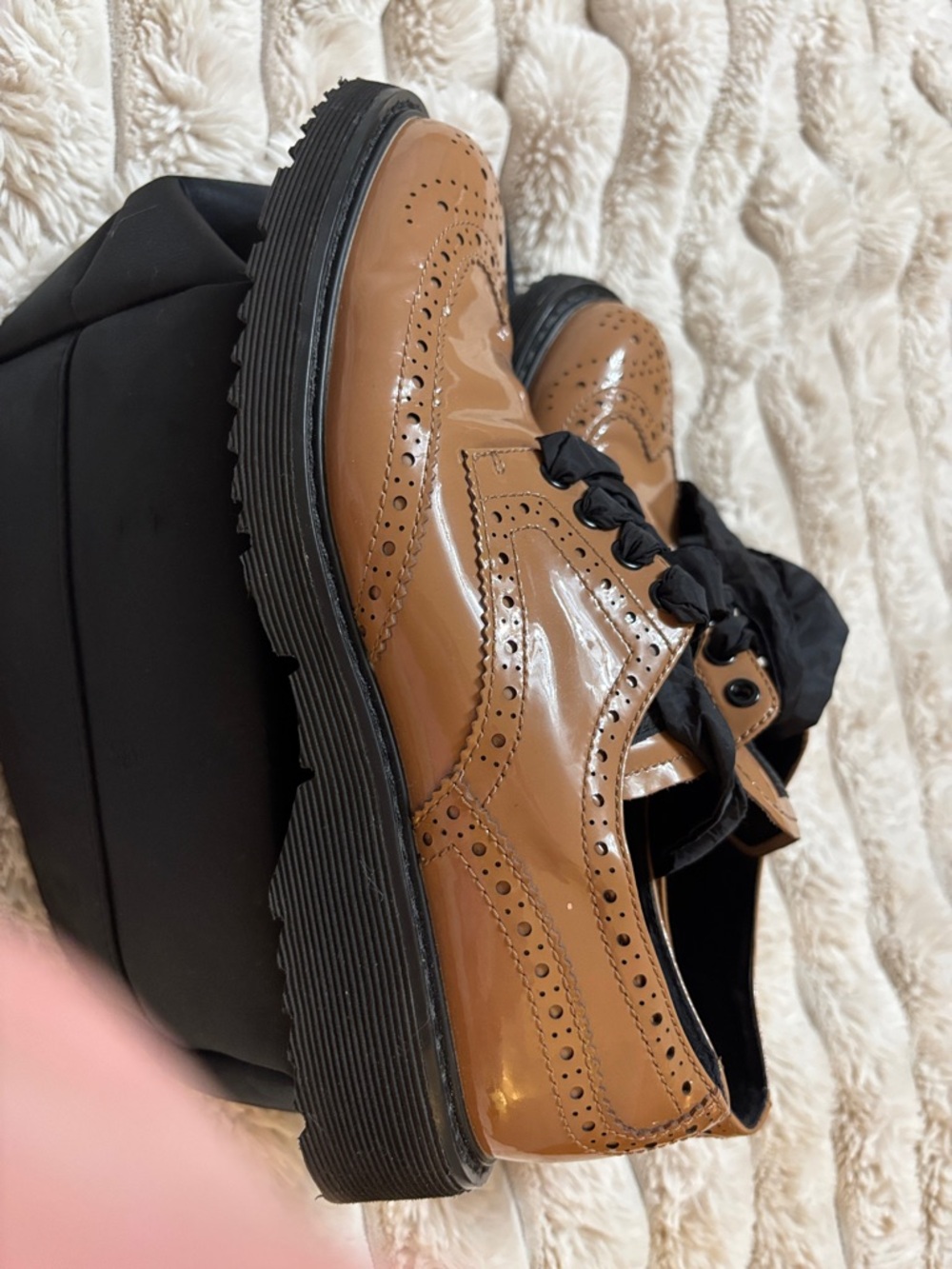 PRADA Patent leather wing tip brogue Platform Sneakers/shoesSz 38 1/2 Orig. $795 - Picture 2 of 7